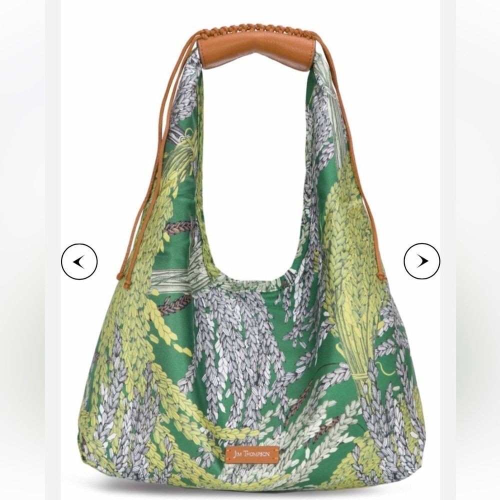 AS SEEN IN WHITE LOTUS Jim Thompson rice pattern Small Silk Twill Hobo Bag NWOT